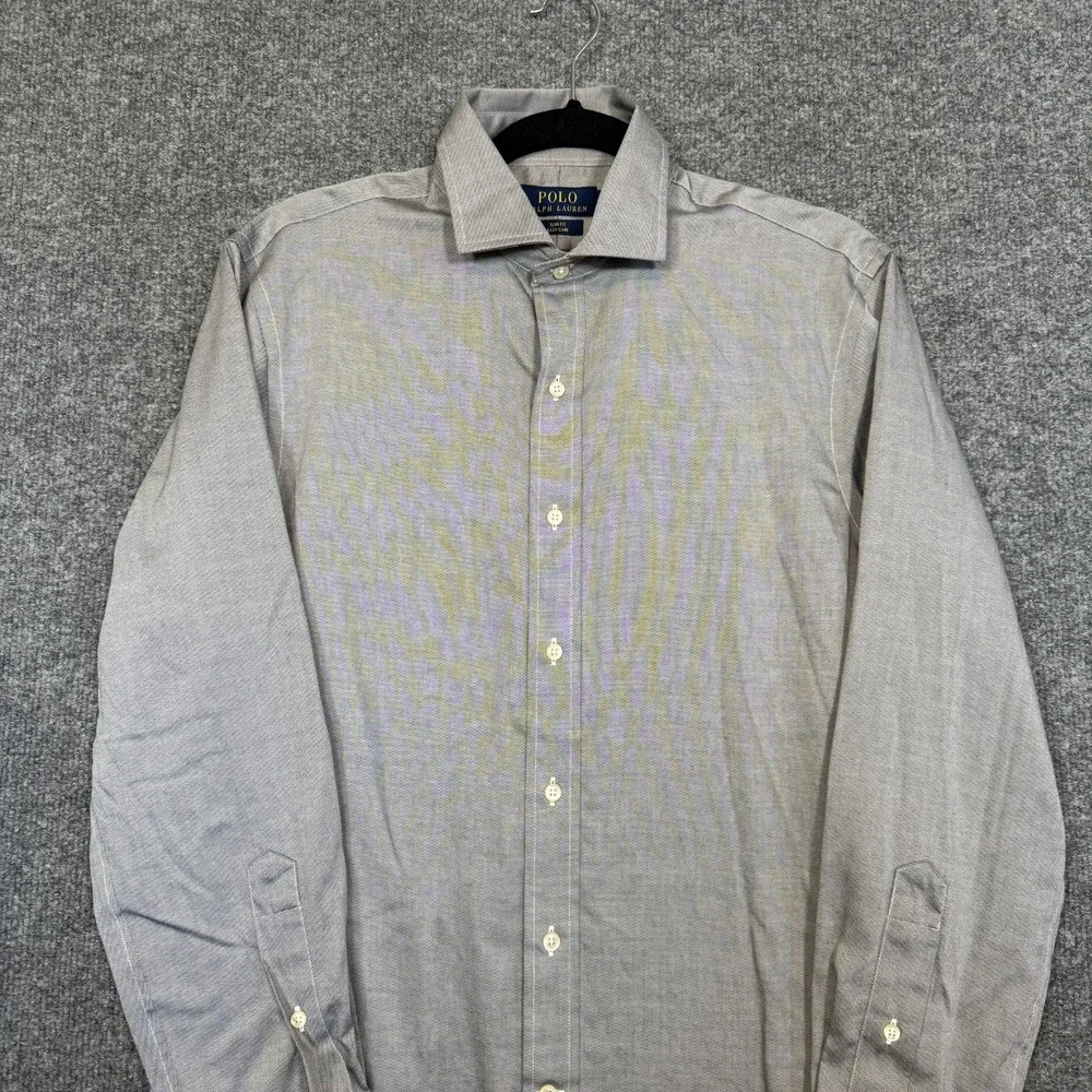 Polo Ralph Lauren Shirt Mens 15.5 Slim Fit Easy Care‎ Button Up Gray Wash Nice